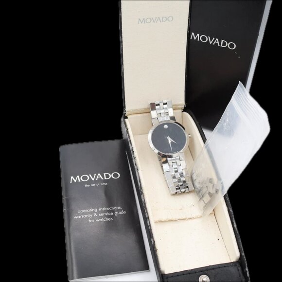 Vintage Movado 84 45 1891 Museum Black Men\'s Quartz Wristwatch SteelFull Set main image 6